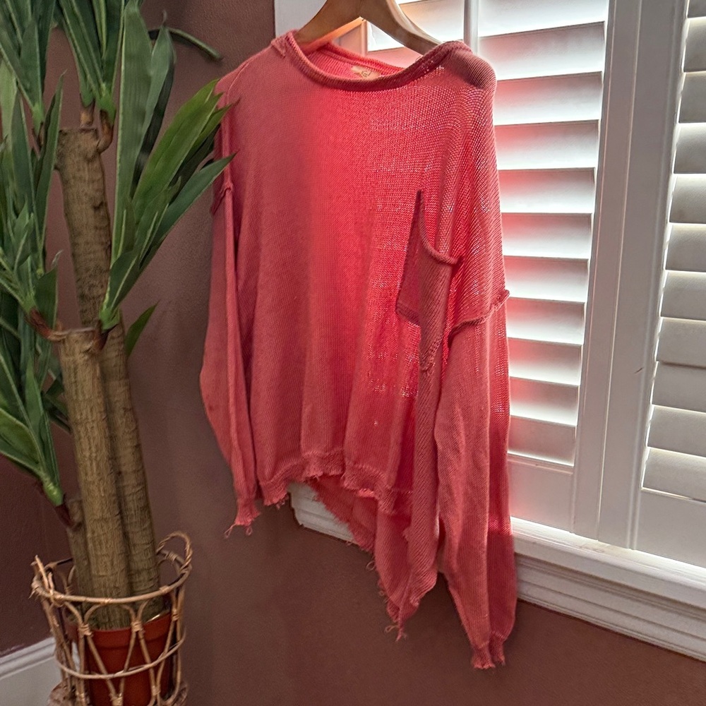 Pink Distressed Knit Sweater